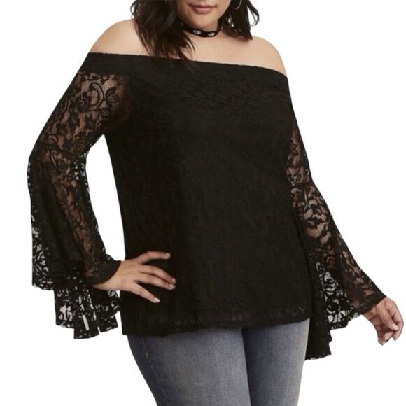 Torrid Off Shoulder Black Lace Bell Sleeve Goth Halloween Witch Sexy Size 3 NWT - Picture 1 of 13